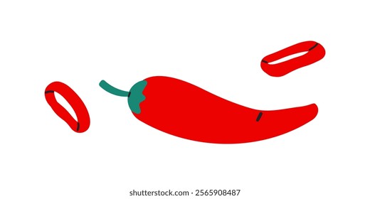 Chili pepper icon. Flat illustration of chili pepper vector icon isolated on white background. Slices of red chill for Mexican food , sea Asian or other cuisine.