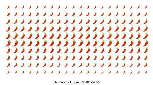Chili pepper icon halftone pattern, constructed for backgrounds, covers, templates and abstraction effects. Vector chili pepper objects arranged into halftone grid.