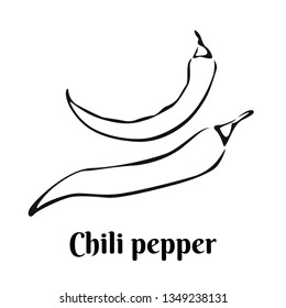 Chili pepper icon isolated on white background. Vector Vegetable illustration in simple style. Black and white image.