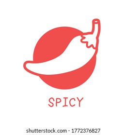 Chili pepper icon label, spicy food flavor sign flat cartoon vector illustration.