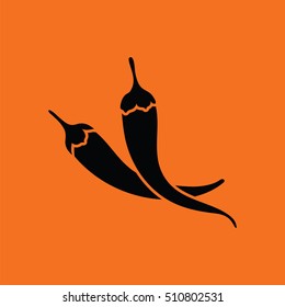 Chili pepper icon. Orange background with black. Vector illustration.