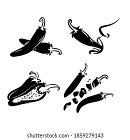 Chili pepper icon set.Hot chili hand draw set in vector