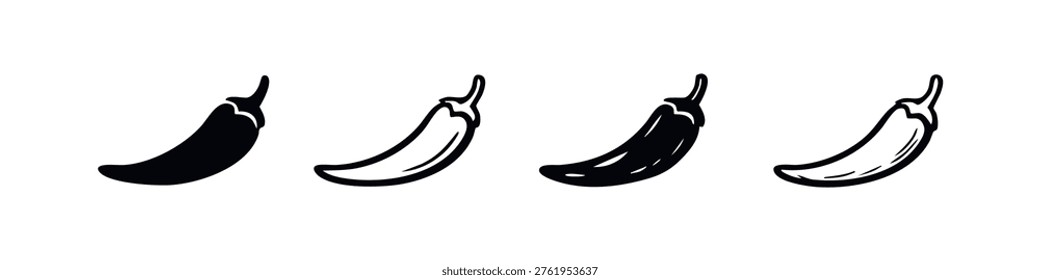 Chili Pepper Icon Set - Solid and Outline Vector Illustrations of Hot Peppers for Food, Cooking, and Spice Designs