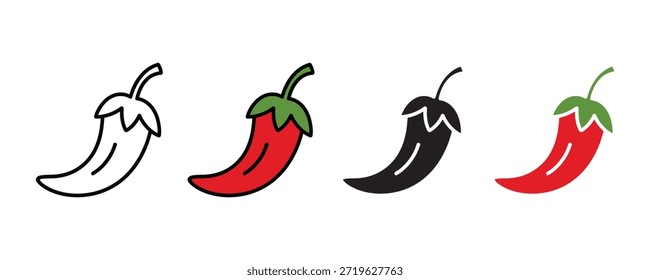 Chilischoten-Symbol, Set-Vektor auf weißem Hintergrund. Gewürz, scharfe Chilischoten. Vektorgrafik.