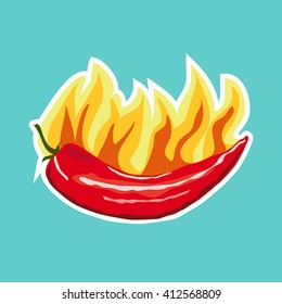 Chili pepper icon sticker. Flat style vector illustration. Vegetarian food. Healthy lifestyle. 