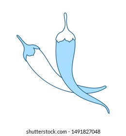 Chili Pepper Icon. Thin Line With Blue Fill Design. Vector Illustration.