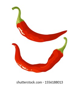 Chili pepper icons. Fresh red cayenne. Vector illustration isolated on white background in flat or cartoon style.