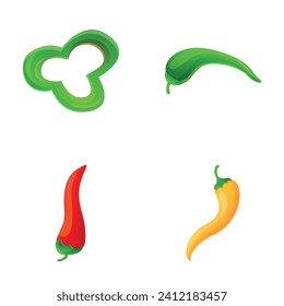 Chili pepper icons set cartoon vector. Colorful hot pepper. Seasoning for dish, food