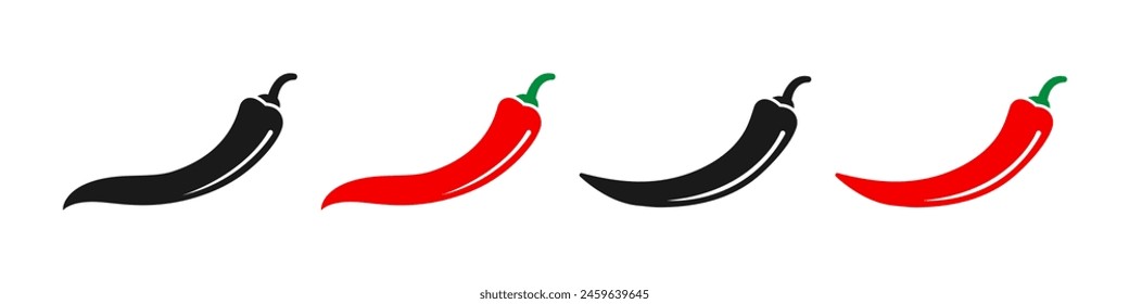 Chili pepper icons set. Spicy chili hot pepper. Red and black symbol. Vector illustration.