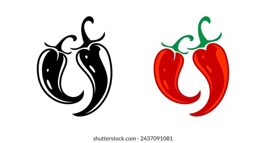 Chili pepper icons, spicy red hot peppers for flavor or food taste. Vector spicy chili or chile and cayenne or jalapeno peppers