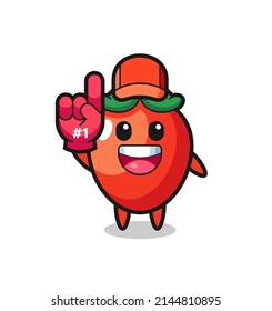 chili pepper illustration cartoon with number 1 fans glove , cute design