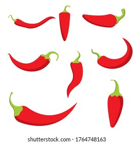 Chili pepper isolated on white. Hot red  chile peppers set. Vegetable chilli paprika vector illustration. Heat spice Mexican food ingredient.