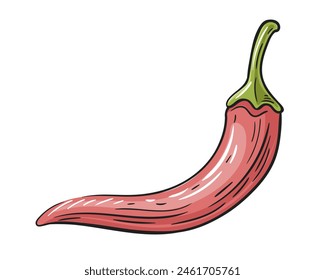 Chili pepper isolated on white background. Vintage chili pepper in cartoon style. Vector illustration