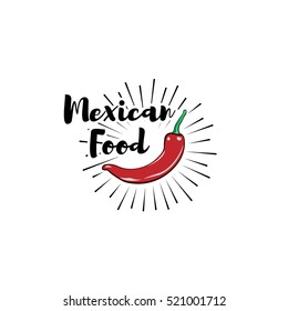 Chili Pepper Label. Mexico Food. Traditional Mexican Cuisine Vector