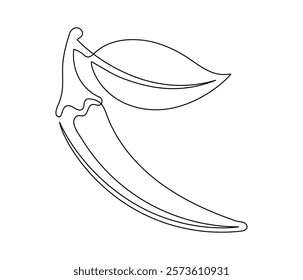 Chili pepper with leaf line isolated on white background. Simple vegetable silhouette. Hand drawn chili pepper outline. Vector illustration