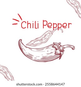 Chili pepper line art style. Spicy food product design. Packaging design. Vector.