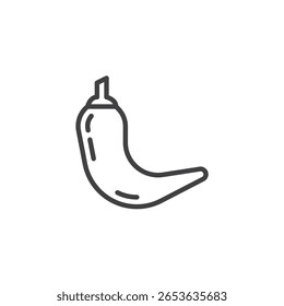 Chili pepper line icon with curved body and stem. Spicy outline vector icon. Food symbol and vegetable logo. Ideal for hot sauce, spice, and cooking themes.