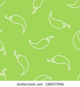 Chili pepper line seamless vegetable pattern vector flat illustration. Fresh food pattern in white and green colors with chili pepper vegetable silhouette seamless element for healthy vegetarian menu