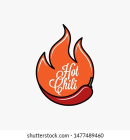 Chili pepper logo. Hot chili with fire flame on white background