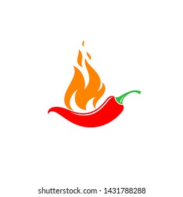 Chili pepper logo. Mexican food sign. Isolated pepper with fire on white background. Spicy food vector