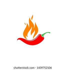Chili pepper. Logo. Red vegetable with fire. Isolated pepper on white background 