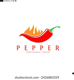 Chili pepper logo. Red vegetable sign. Isolated chilli pepper with fire on white background