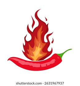 Chili pepper. Logo. Red vegetable with fire. Isolated pepper on white background