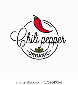 Chili pepper logo. Round linear logo of chile on white background
