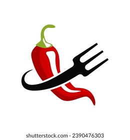 Plantilla de logotipo de pimienta chile. Diseño vectorial de verduras picantes. Ilustración alimentaria sobre fondo blanco