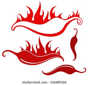Chili pepper logo. Vector illustration EPS10. Isolated chili peppers with fire sign