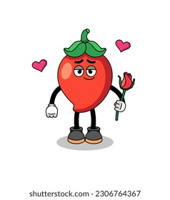 chili pepper mascot falling in love , character design