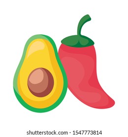 chili pepper mexican with avocado isolated icon vector illustration design
