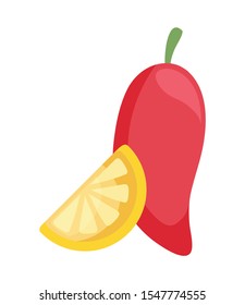 chili pepper mexican with slice lemon isolated icon vector illustration design