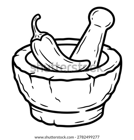 Chili pepper in mortar, spice preparation, grinding ingredients, Mexican cooking.
