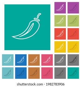Iconos planos multicolores de pimienta chilli sobre fondo cuadrado plano. Se incluyeron variaciones de iconos blancos y oscuros para efectos de movimiento o activos.