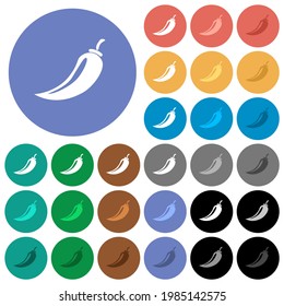 Chili pepper multi colored flat icons on round backgrounds. Included white, light and dark icon variations for hover and active status effects, and bonus shades.