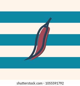 Chili pepper on a striped background. Vegetable vector illustration