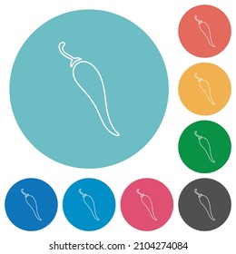 Chili pepper outline flat white icons on round color backgrounds