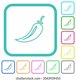 Chili pepper outline vivid colored flat icons in curved borders on white background
