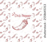 Chili pepper packaging design. Hot pepper line art style. Hand writing Chili Pepper. Paprika line art. Vector