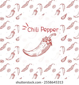 Chili pepper packaging design. Hot pepper line art style. Hand writing Chili Pepper. Paprika line art. Vector