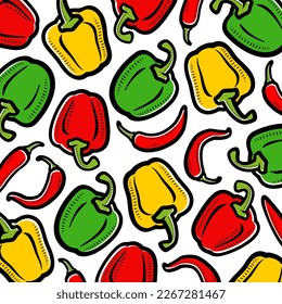 Chili and pepper pattern background set. Collection icon pepper. Vector