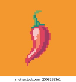 
chili pepper pixel art, vector illustration on isolated background.