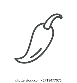 Icono de vaina de chili. Ilustración de línea delgada de un chili caliente entero, que simboliza la pimienta picante, el pimiento vegetal y el condimento ardiente. Signo de Vector de contorno aislado.