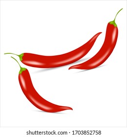Chili pepper pods on a white isolated background. Design element for print and web.