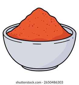 chili pepper powder on a bowl spice hot flat color vector illustration template design
