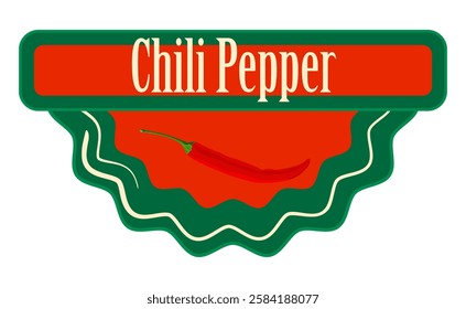 Chili pepper red logo sticker. Classic label with chili pepper on red background. Ready design for packaging tag. Seasonal badge for your product.