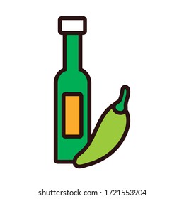 chili pepper sauce bottle line and fill style vector illustration design