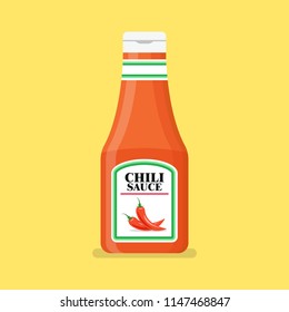 Chili pepper sauce bottle. Vector illustration