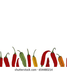 chili pepper. seamless pattern. freehand drawing